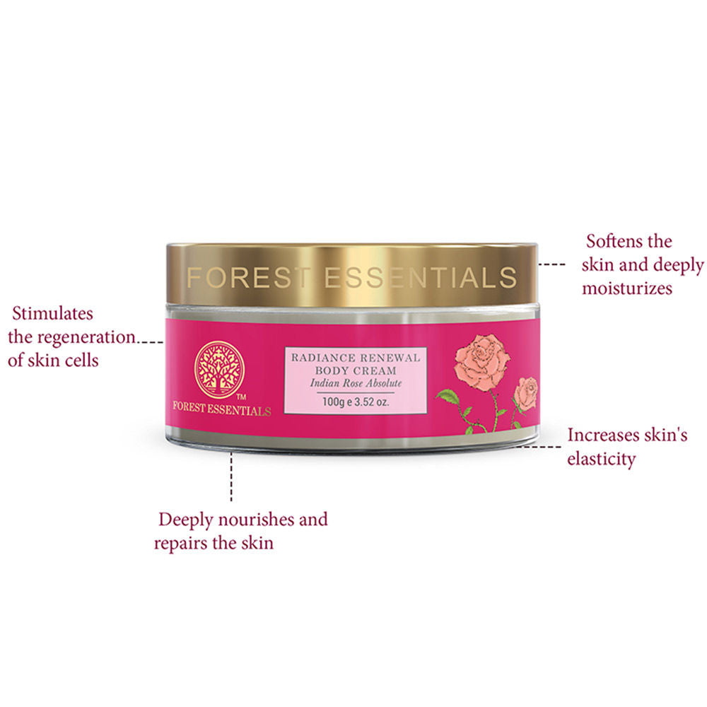 Forest Essentials Radiance Renewal Body Cream Indian Rose Absolute - For Dry Skin Repair, 100g