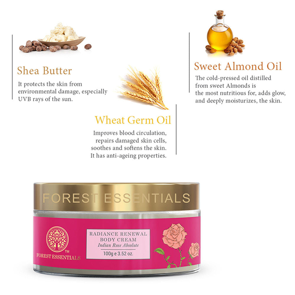 Forest Essentials Radiance Renewal Body Cream Indian Rose Absolute - For Dry Skin Repair, 100g