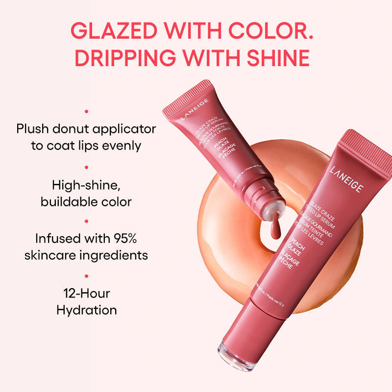 LANEIGE Glaze Craze Tinted Lip Serum - Peach Glaze, 12g