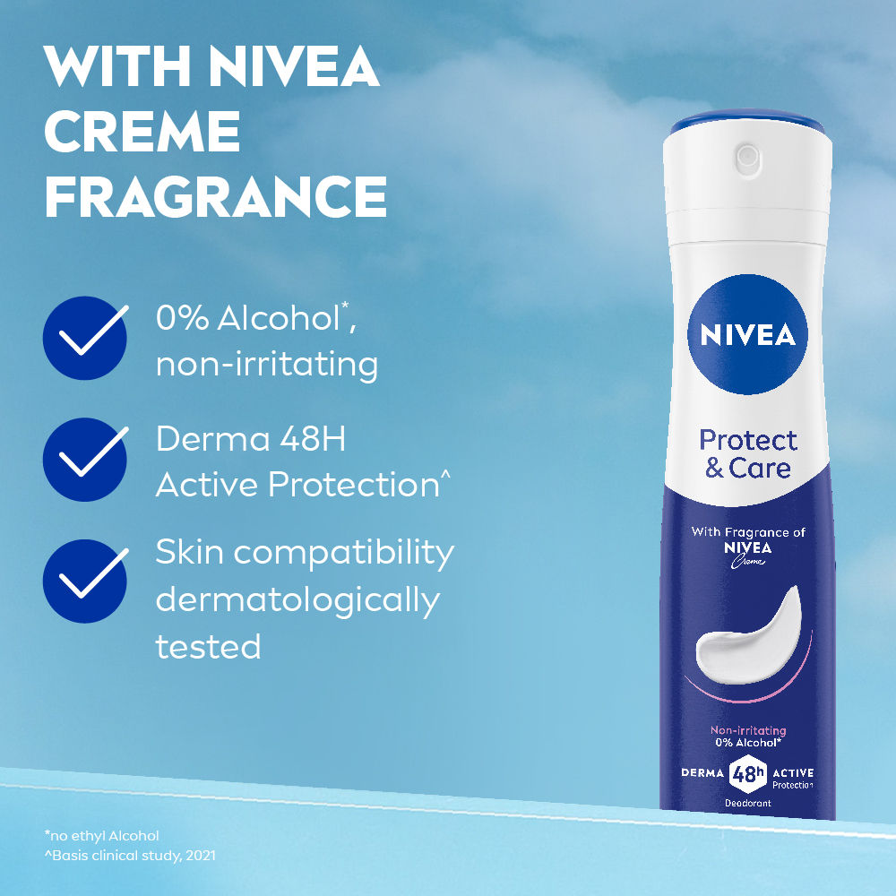 Nivea WoMEN Deodorant, Protect & Care, Non-Irritating & 48h Protection with Nivea Creme Fragrance, 150ml Buy at Indicrest Image 3