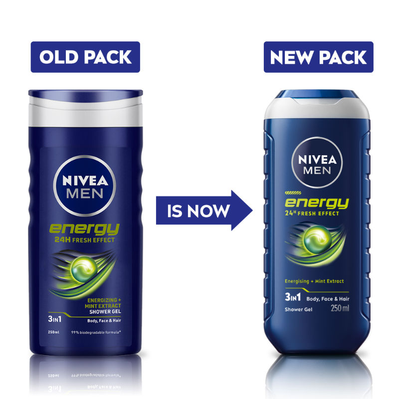 Nivea MEN Body Wash, Energy with Mint Extracts, Shower Gel for Body, Face & Hair, 250ml Buy at Indicrest Image 2