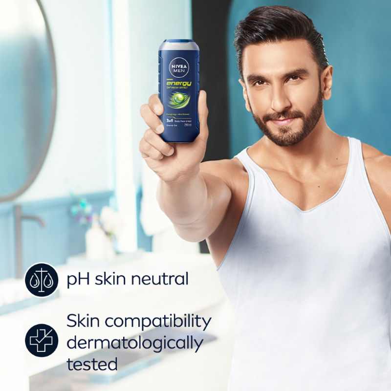 Nivea MEN Body Wash, Energy with Mint Extracts, Shower Gel for Body, Face & Hair, 250ml Buy at Indicrest Image 6