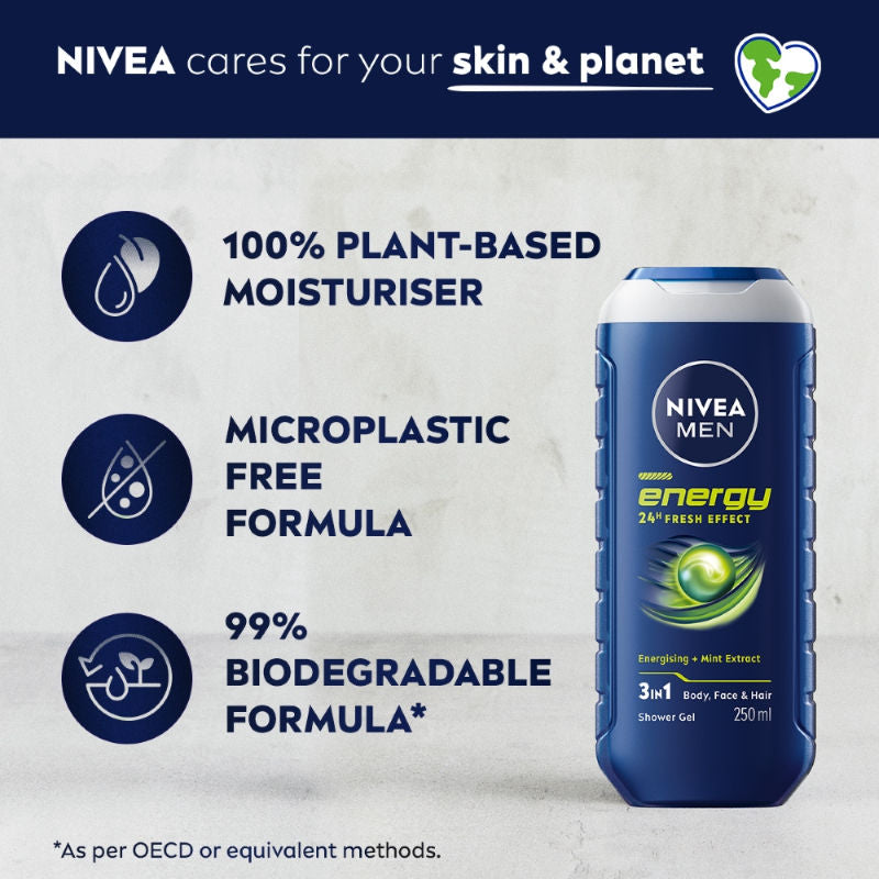 Nivea MEN Body Wash, Energy with Mint Extracts, Shower Gel for Body, Face & Hair, 250ml Buy at Indicrest Image 7