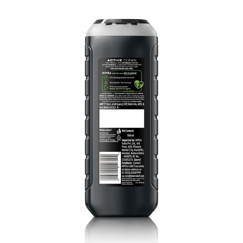 Nivea MEN Body Wash, Active Clean with Active Charcoal, Shower Gel for Body, Face & Hair, 500ml Buy at Indicrest Image 10