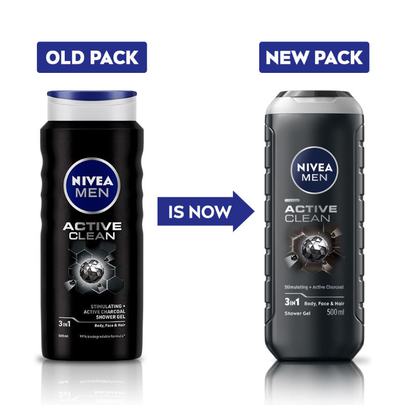 Nivea MEN Body Wash, Active Clean with Active Charcoal, Shower Gel for Body, Face & Hair, 500ml Buy at Indicrest Image 2