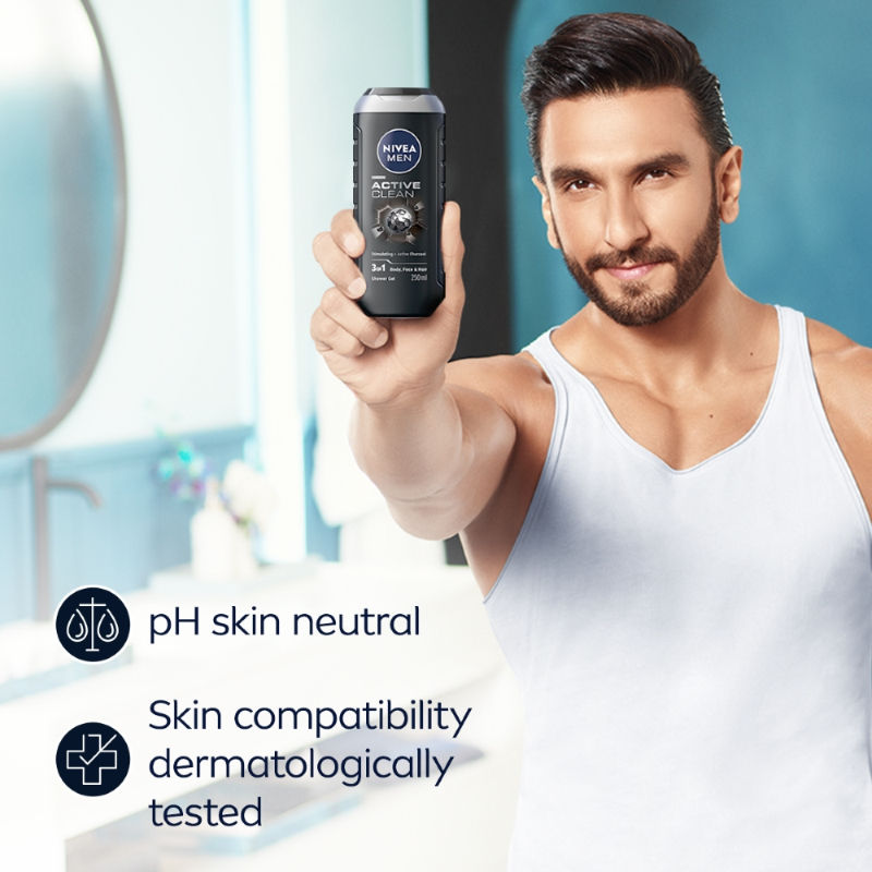 Nivea MEN Body Wash, Active Clean with Active Charcoal, Shower Gel for Body, Face & Hair, 500ml Buy at Indicrest Image 6