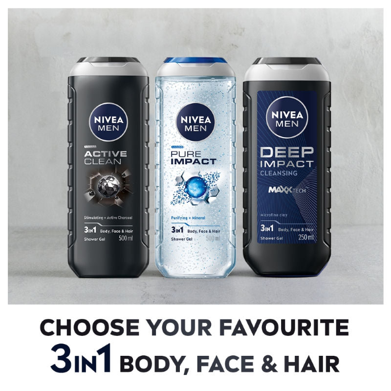 Nivea MEN Body Wash, Active Clean with Active Charcoal, Shower Gel for Body, Face & Hair, 500ml Buy at Indicrest Image 9