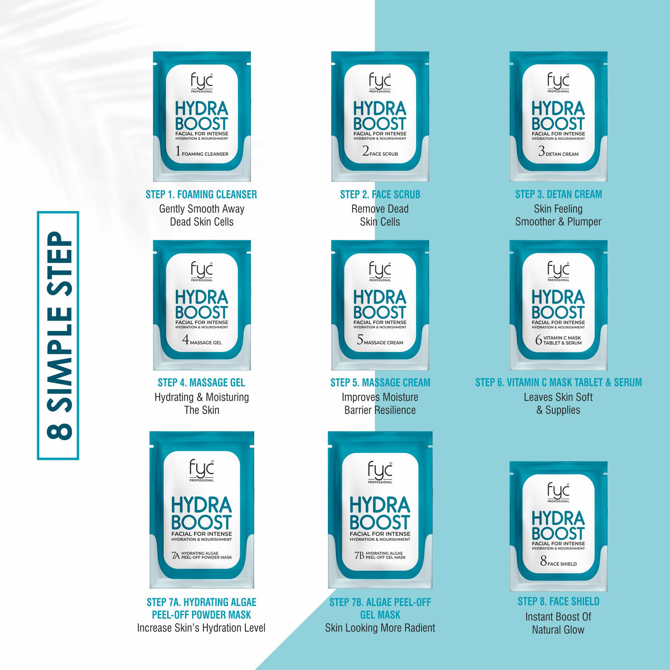 FYC Professional HydraBoost Facial Kit Pouch 8 Step Facial Kit, 183g