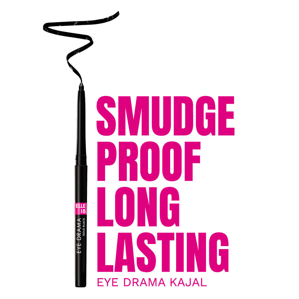 Elle 18 Eye Drama Kajal With 20Hrs Long Stay, Smudgeproof, Waterproof - Bold Black, 0.35g Buy at Indicrest Image 3
