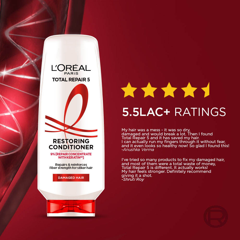 L'Oreal Paris Total Repair 5 Restoring Conditioner With Keratin XS For Damaged Hair, 175ml Buy at Indicrest Image 9