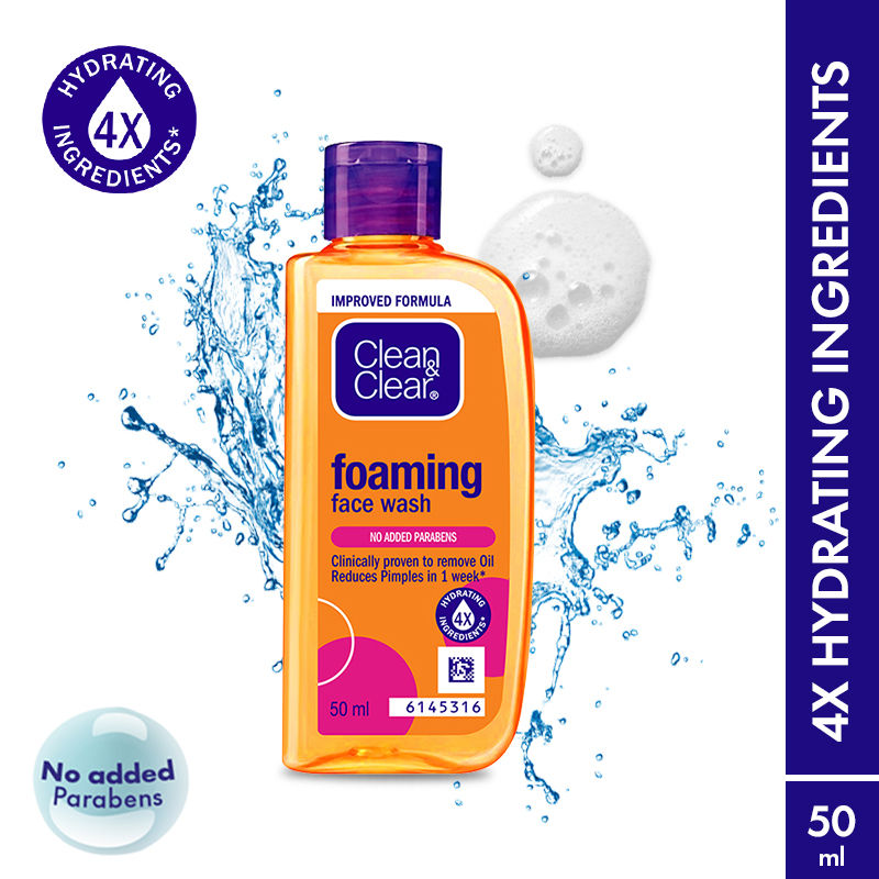 Clean & Clear Foaming Face Wash - Hydrating Cleanser for Oily Skin & Reduces Acne In 7 Days, 50ml Buy at Indicrest