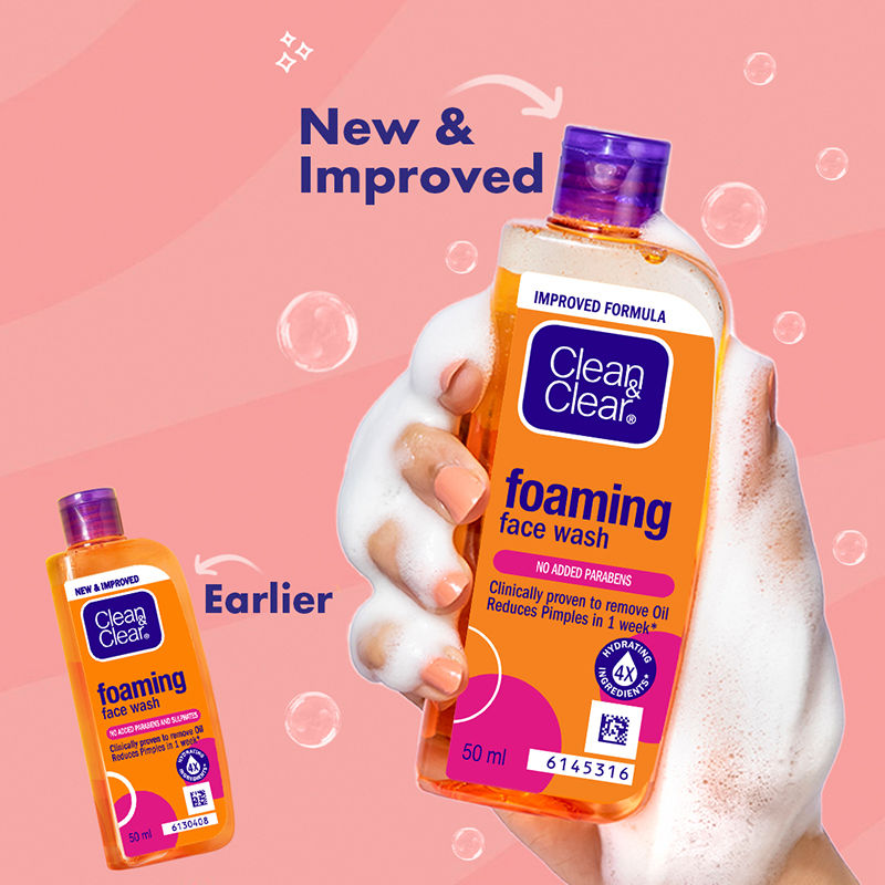 Clean & Clear Foaming Face Wash - Hydrating Cleanser for Oily Skin & Reduces Acne In 7 Days, 50ml Buy at Indicrest Image 2