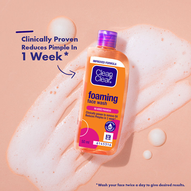 Clean & Clear Foaming Face Wash - Hydrating Cleanser for Oily Skin & Reduces Acne In 7 Days, 50ml Buy at Indicrest Image 3