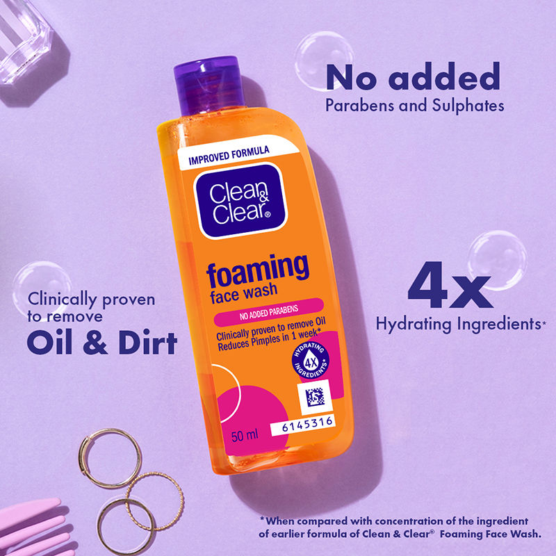 Clean & Clear Foaming Face Wash - Hydrating Cleanser for Oily Skin & Reduces Acne In 7 Days, 50ml Buy at Indicrest Image 4