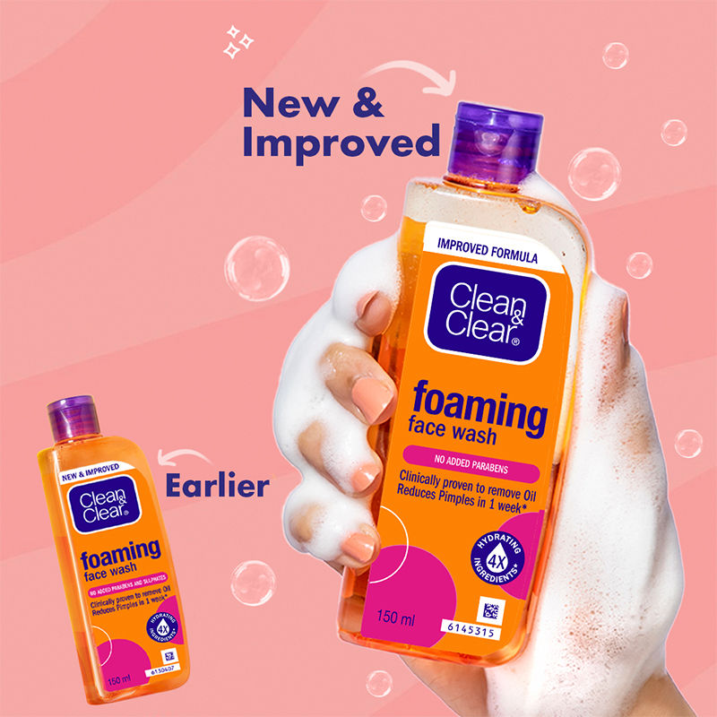 Clean & Clear Foaming Face Wash - Hydrating Cleanser for Oily Skin & Reduces Acne In 7 Days, 150ml Buy at Indicrest Image 2