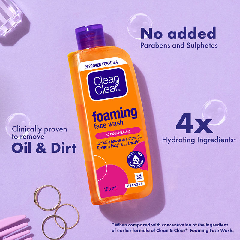 Clean & Clear Foaming Face Wash - Hydrating Cleanser for Oily Skin & Reduces Acne In 7 Days, 150ml Buy at Indicrest Image 4