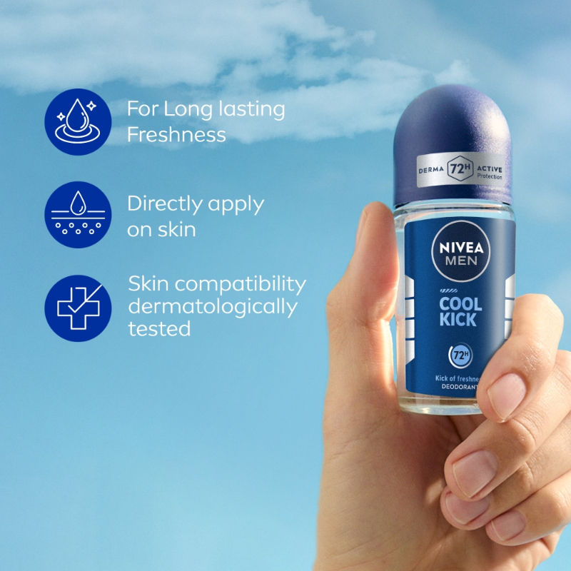 Nivea MEN Deodorant Roll On, Cool Kick, 48h Long lasting Freshness, 50ml Buy at Indicrest Image 4