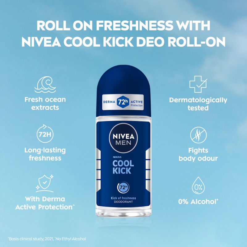 Nivea MEN Deodorant Roll On, Cool Kick, 48h Long lasting Freshness, 50ml Buy at Indicrest Image 7