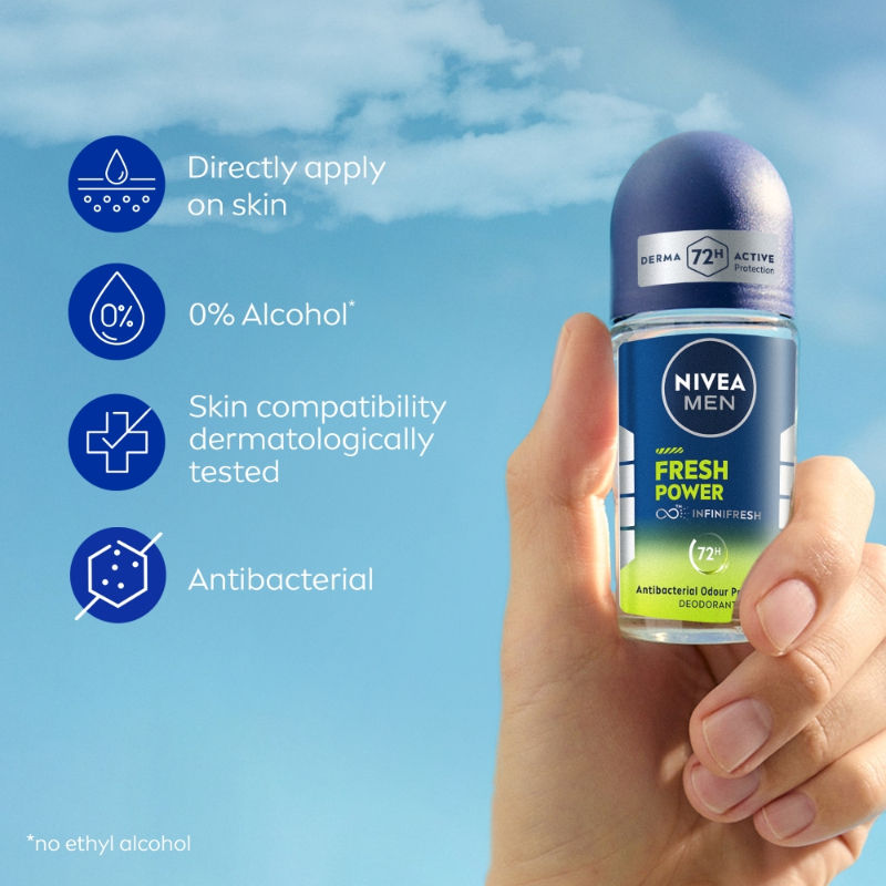 Nivea MEN Deodorant Roll On- Fresh Power- 72h Long lasting Freshness with Fresh Musk Scent, 50ml Buy at Indicrest Image 4