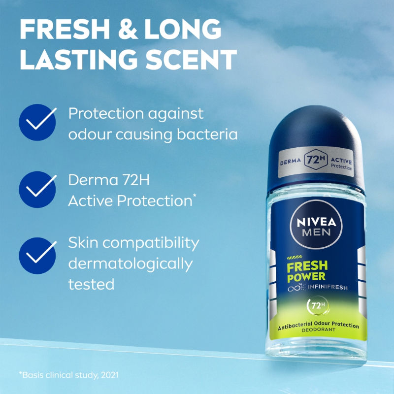 Nivea MEN Deodorant Roll On- Fresh Power- 72h Long lasting Freshness with Fresh Musk Scent, 50ml Buy at Indicrest Image 5