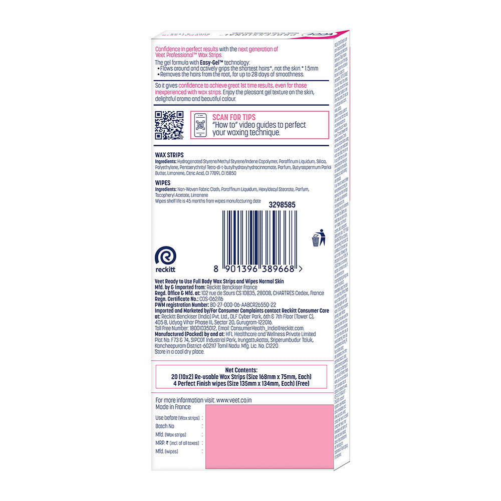 Veet Professional Waxing Strips Kit For Normal Skin, 20 Wax Strips Buy at Indicrest Image 3
