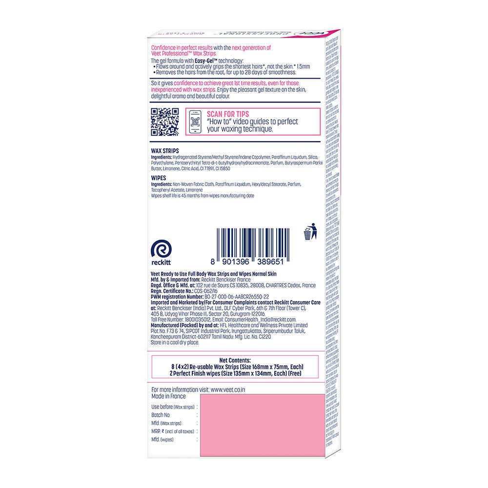 Veet Professional Waxing Strips Kit For Normal Skin, 8 Wax Strips Buy at Indicrest Image 3