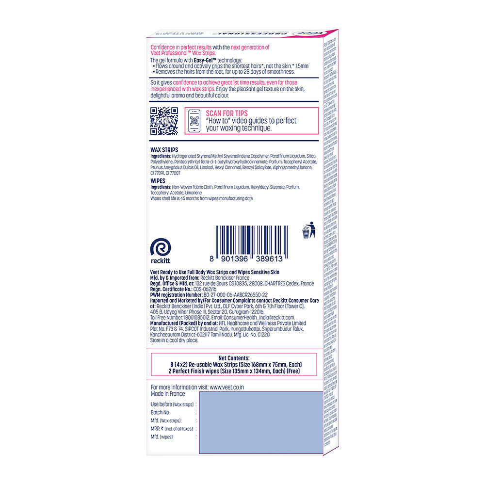 Veet Professional Waxing Strips Kit For Sensitive Skin, 8 Strips Buy at Indicrest Image 3