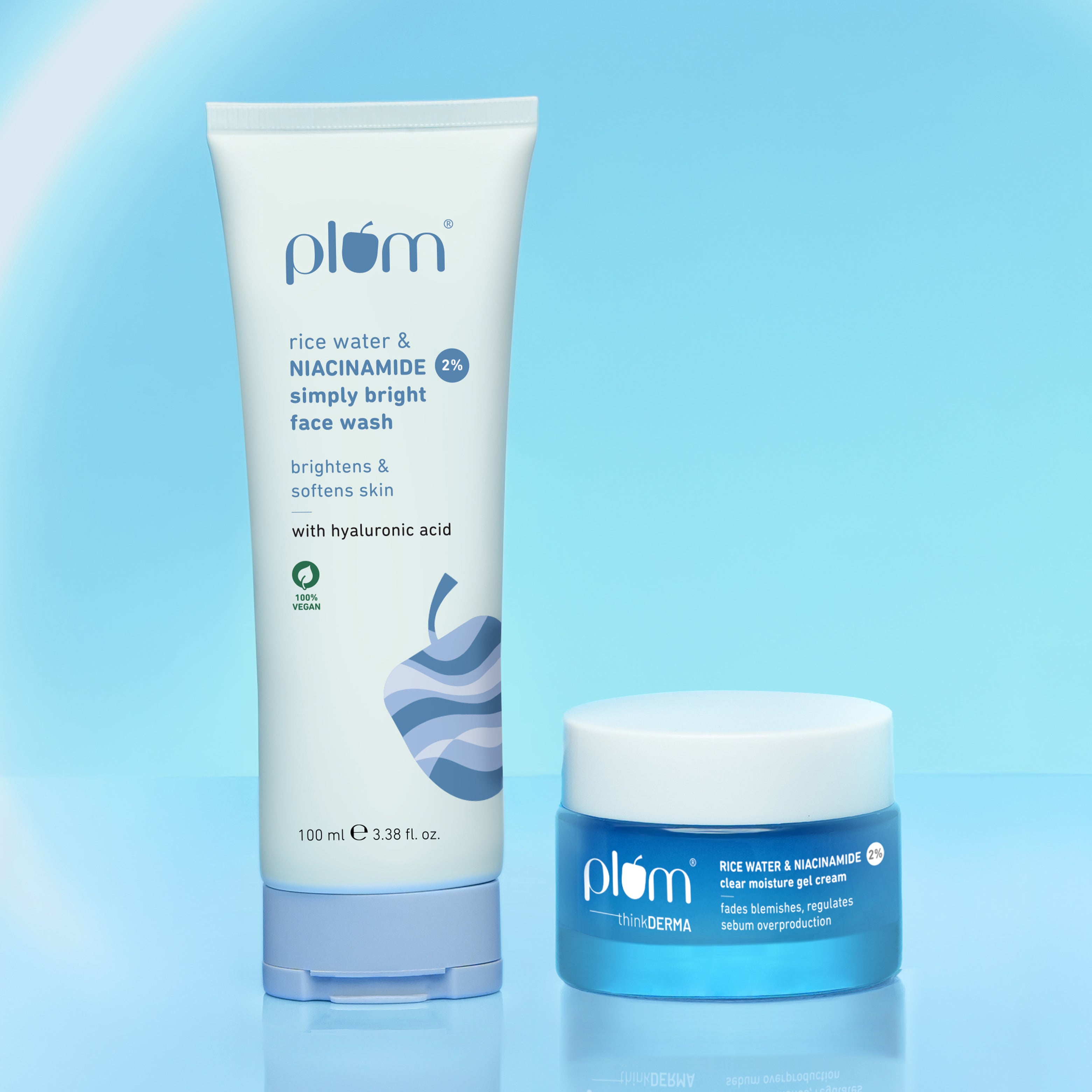 Plum Simply Bright Routine! 2% Niacinamide & Plum Rice Water face wash & 2% Niacinamide Gel Cream