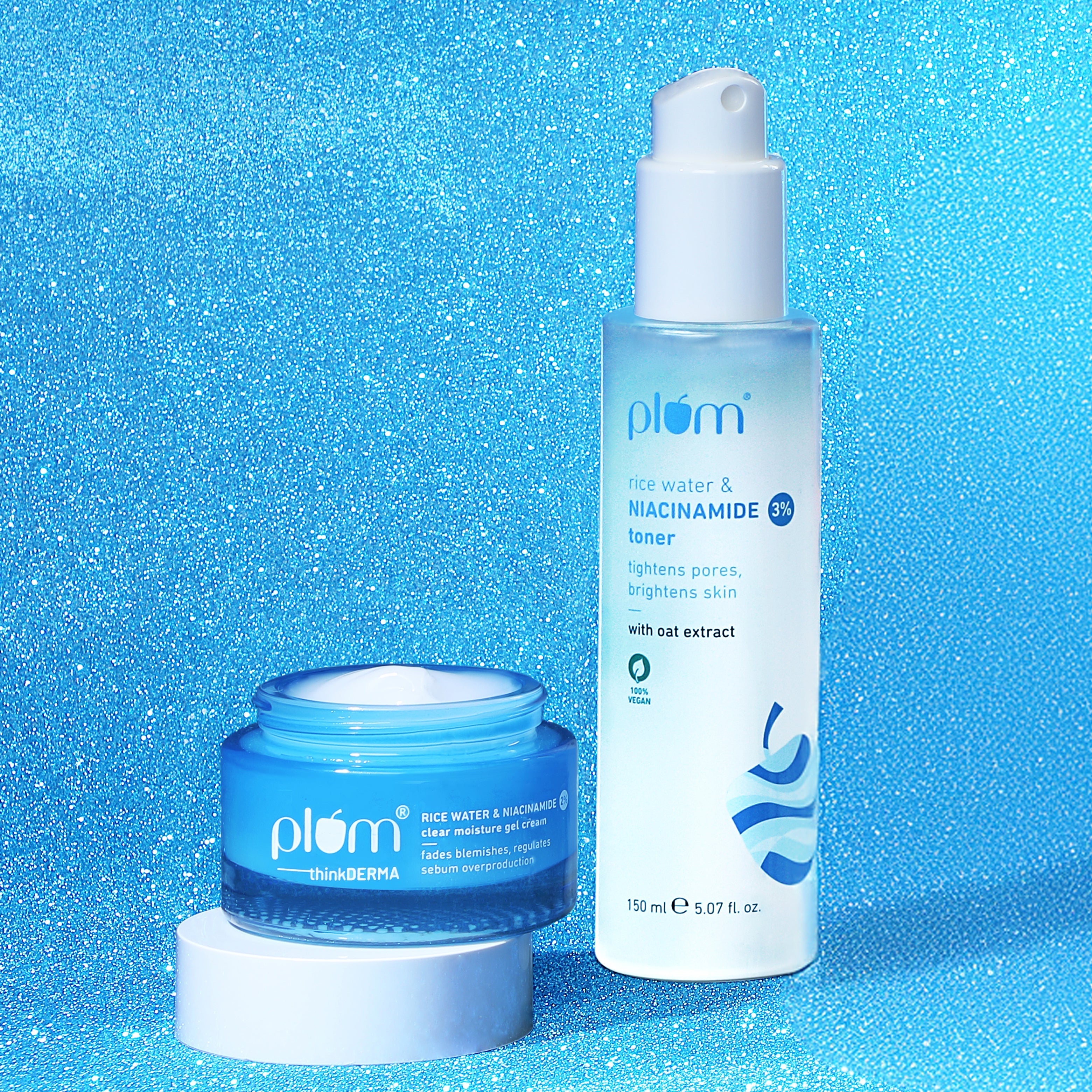 Plum The Pore-fectly Bright Chemistry with Plum Rice Water & 2% Niacinamide Gel Cream & Plum Rice Water & 3% Niacinamide Toner